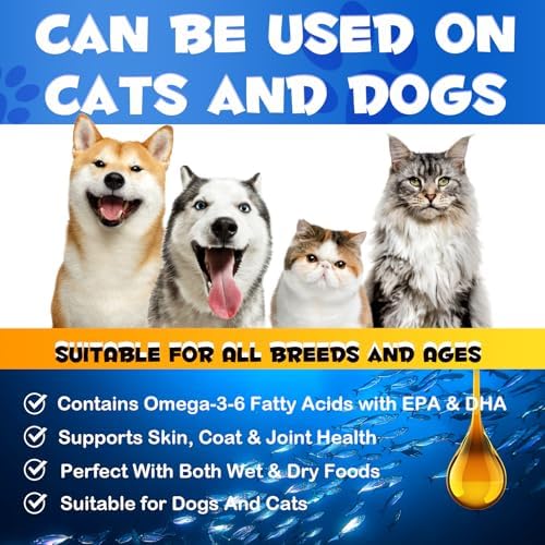 2PCS Alaskan Salmon Oil for Dogs & Cats - Pure Omega 3 Fish Oil with Omega 6 Fatty Acids, EPA & DHA