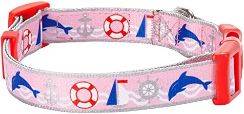 Blueberry Pet Essentials 5 Patterns Smart Chic Bon Voyage Ocean Scenery Dolphin Designer Adjustable Dog Collar, Large, Neck 18"-26"