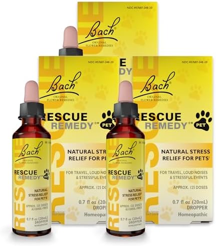 RESCUE Remedy Pet Dropper - 20mL, Pack of 3 - Stress & Tension Support for Dogs & Cats with Bach Natural Flower Essences - Sedative-Free, Homeopathic Liquid Formula - for All Breeds, Ages & Weights
