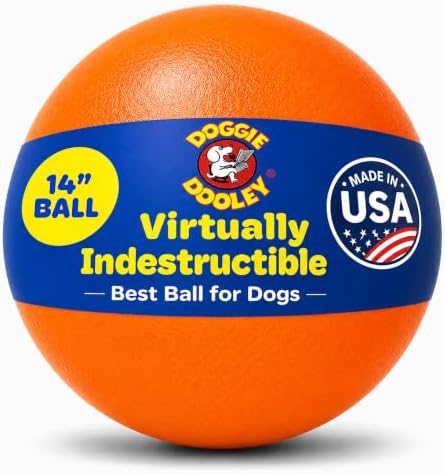 Doggie Dooley Virtually Indestructible Dog Ball - 14 Inch Hard Plastic Interactive Dog Toy for Large Breeds Over 75+ lbs - Built for Herding & Push Play - Floats in Water, Made in USA - Orange
