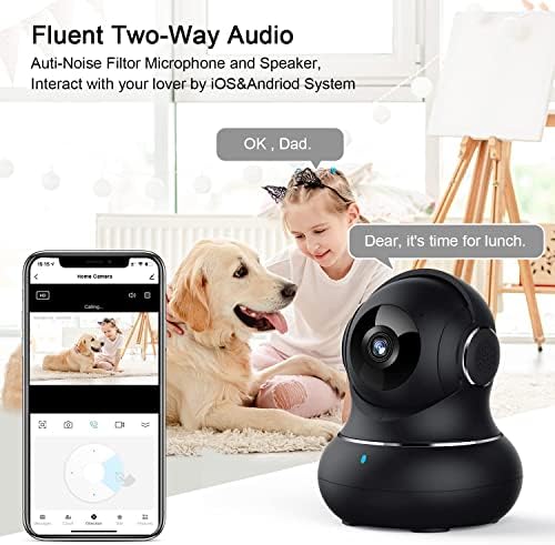 Indoor Camera, 1080P Home Security Camera, Pet Camera with Phone App,Night Vision, Motion Detection, 2-Way Audio, 360 Degree WiFi Camera Wireless for Baby/Dog/Nanny, Work with Alexa(Black)