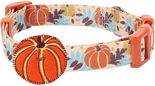 Blueberry Pet 8 Patterns Thanksgiving Fall Harvest Festival Pumpkin Designer Adjustable Dog Collar with Decoration, Large, Neck 18"-26"