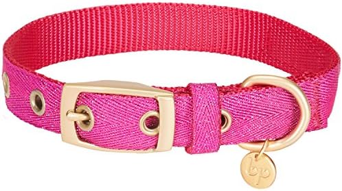 Blueberry Pet The Most Coveted Designer Mixed Metallic Thread Adjustable Dog Collar in Dazzling Rose Pink with Metal Buckle, Neck 17-20.5", for Large Breed