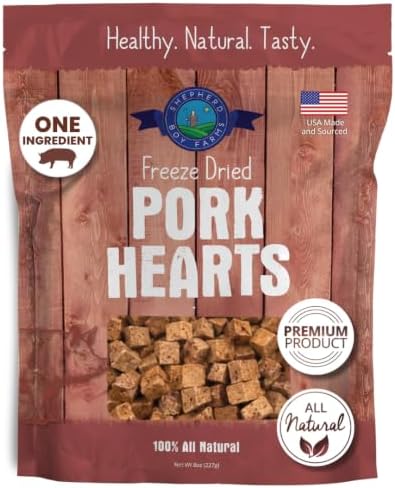Shepherd Boy Farms Freeze Dried Pork Hearts for Dogs and Cats, 8oz