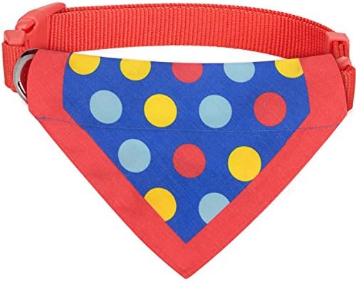 Blueberry Pet Bold Polka Dots Vivid Red Cotton Blend Neckerchief Scarf Bandana Adjustable Dog Collar, Medium, Neck 14.5"-20"