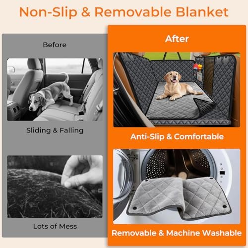 URPOWER Hard Bottom Dog Car Seat Cover - Back Seat Extender with Blanket