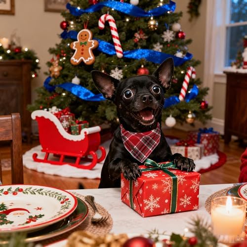 Lionet Paws Christmas Dog Bandana Washable Cotton Handkerchief Scarf Triangle Red Plaid Dog Bandanas, Small (Pack of 1), Small, Red