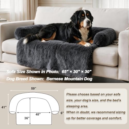 GGIB Calming Dog Bed Fluffy Plush Dog Mat for Furniture Protector with Removable Washable Cover for Large Medium Small Dogs and Cats (Extra Extra Large, Dark Grey)