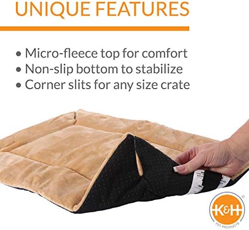 K&H Pet Products Self-Warming Dog Crate Bed, Machine Washable Dog Crate Mat, Tan X-Small 14 X 22 Inches (Pack of 2)