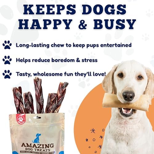 Amazing Dog Treats - 6 Inch Braided Gullet Stick (4 Pc/Pack) - Dog Jerky Treats - Beef Esophagus -Gullet for Dogs - Beef Esophagus Dog Treats