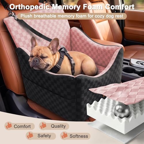JOEJOY Elevated Dog Car Seat, Small/Medium Up to 35 lbs, Memory Foam Booster, Pink