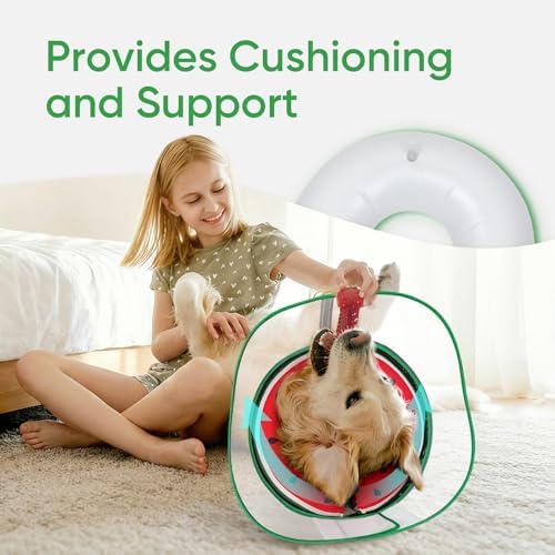 Supet Raised Inflatable Dog Cone After Surgery - Adjustable Recovery Donut Collar with Removable Shield to Stop Licking Wounds & Protect Stitches - Soft Dog Cone Alternative for Dogs (Watermelon,M)