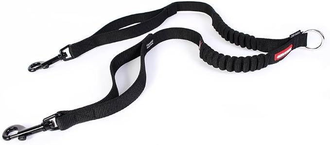 EzyDog Zero Shock Coupler, Bungee Coupler for Double Dog Walking - Black | 24" Inch Dual Dog Leash Extension, Shock Absobing, Soft Touch Webbing, Tangle Free, 3/4" Width, Two Traffic Handles