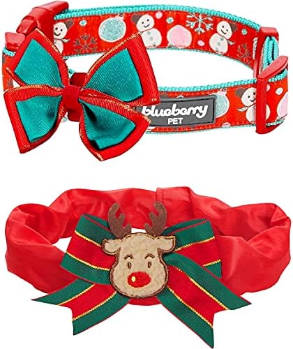 Blueberry Pet Christmas Collar Bundle Set - Small Snowman Making Collar + Reindeer Collar Cover