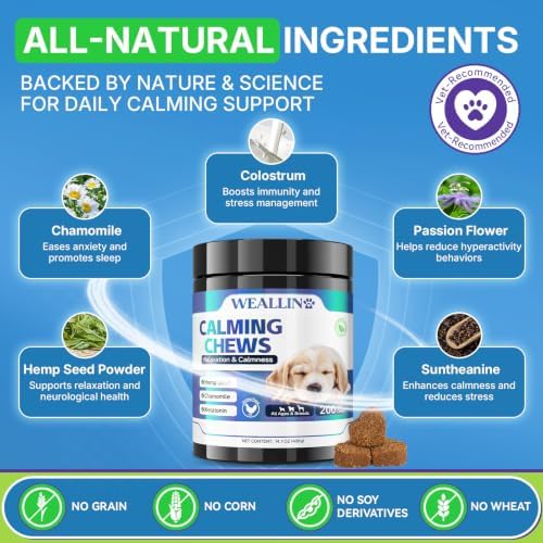 WEALLIN Calming Chews for Dogs, Hemp, Chicken, 200 Chews