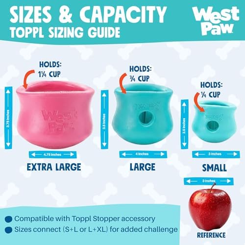 WEST PAW Zogoflex Toppl Interactive Treat Dispensing Puzzle Dog Toy for Mental Stimulation & Enrichment-Holds Kibble & Treats-Lickable, Freezable & Dishwasher Safe-Made in USA-XL-Geranium (Pack of 2)