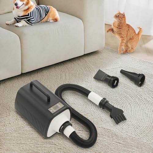 Pet Hair Dryer 2100W Adjustable Speed Temperature Touch Control | Pure copper motor – 2100W – Adjustable speed/temperature – 6.56ft air tube – LED touch control