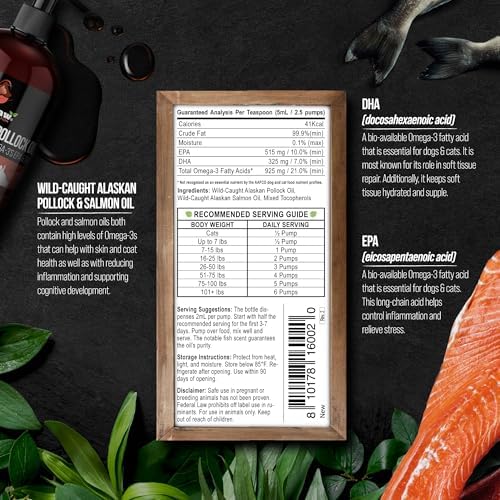 Wild Alaskan Salmon Oil for Dogs | Liquid Omega 3 Fish Oil with Pump | Skin and Coat, Joint and Heart Support | High Potency EPA and DHA | 8oz