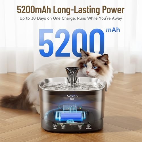 Veken 85oz/2.5L Cordless Cat Water Fountain for Cats, 85oz, Black