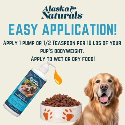 Alaska Naturals Wild Alaskan Fish Oil Supplement for Dogs Skin and Coat with EPA DHA Omega 3 Fatty Acids Sustainable Liquid Food Topper 15.5 oz. Pump