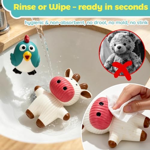 LECHONG Dog Squeaky Toys 5 Pack Latex Dog Toys for Small Dogs – Squeaky Squeeze Toys, Puppy Teething Chew Toys, Soft Rubber Pet Toys, 4.7” Cute Farm Animal Set (Cow, Rabbit, Cat, Pig, Rooster)