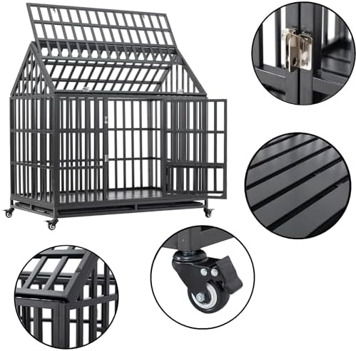 48 Inch Heavy Duty Dog Crate, ACIDBOLT Indestructible Escape Proof XL Dog Kennel Cage for Large Medium Small Dogs, High Anxiety Pet Crate with 2 Door, Lockable Wheels and Removable Tray