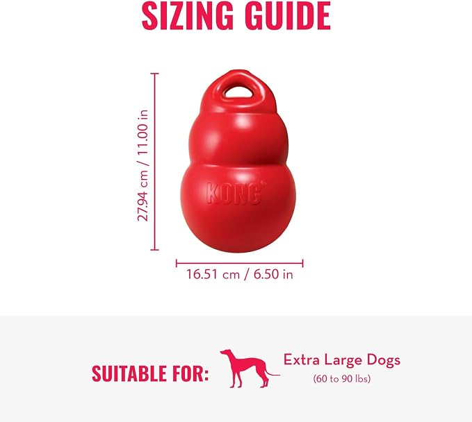 KONG Bounzer, Lightweight Rubber Fetch and Retrieve Toy, for X-Large Dogs | Lightweight Oversized Classic-Shaped Rubber Toy with a Top Handle, Bounces Back for Fetch & Retrieve