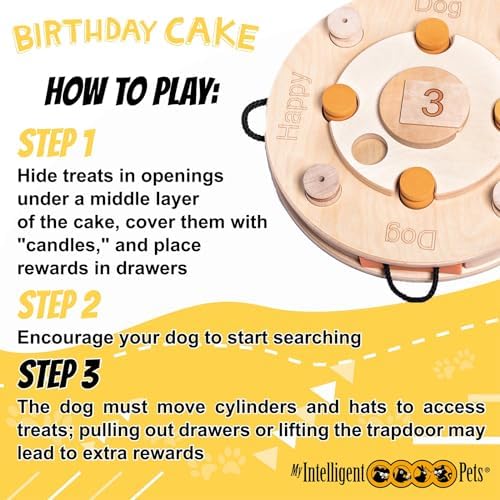 Birthday Cake Interactive Dog Puzzle Toy Level 4-21 Treat Compartments, Adjustable Difficulty - Mental Stimulation, Enrichment Game for Smart Dogs | Intelligence Toy for Dogs Mental Load - Interactive Toy Dog, Thinking Games for Dogs