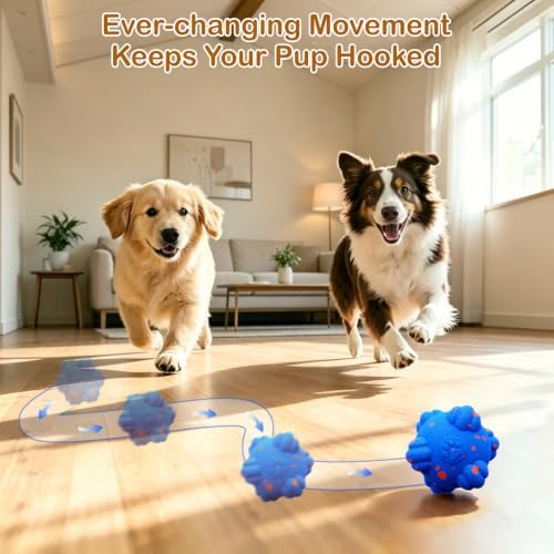 Smart Interactive Dog Toy Ball – Auto Bouncing & Rolling, 3 Interactive Modes, Chew-Resistant E-TPU Material, Waterproof, Chase Pet Ball for Medium & Large Dogs, Blue