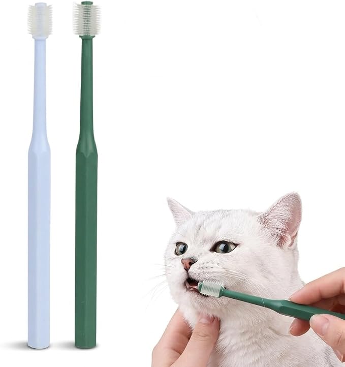 POPETPOP 2 Pack Dog Toothbrush for Small Dogs and Cats Manual Pet Oral Cleaner with Soft Silicone Bristles and Non-Slip Handle for Effective Teeth Cleaning and Massage