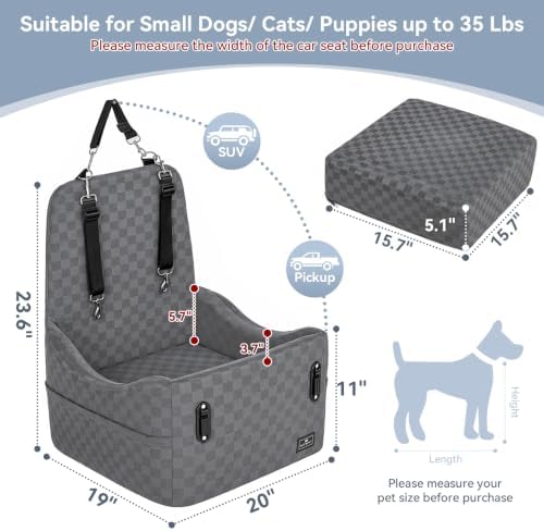 PETSFIT Pet Car Seat - Patented Safety System, 5in Elevated Cushion