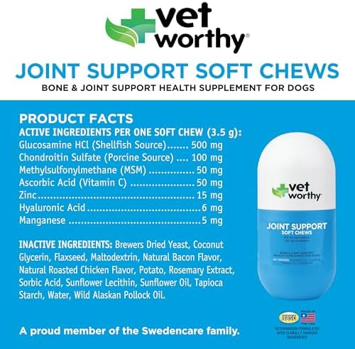 Vet Worthy Joint Support Soft Chews - Bone and Joint Supplement - 60ct