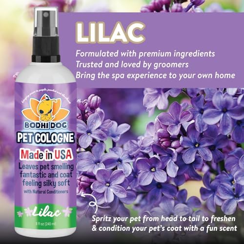 Bodhi Dog Premium Dog Cologne - Deodorizing Dog Perfume & Conditioner for Dogs & Cats - Natural Long Lasting Spray - Keeps Pets Fresh All Day - Gentle & Safe Formula, Made in USA (Lilac 8 Fl Oz)