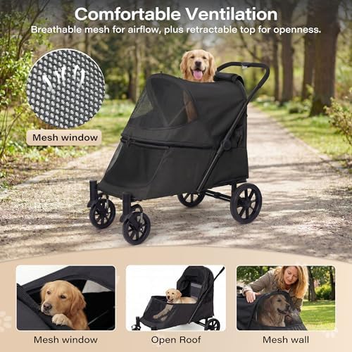LAUSAINT HOME 4-Wheel Oversized Pet Stroller - Khaki, Access Ramp
