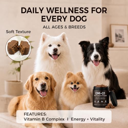 DM-01 Daily Multivitamin for Dogs - Advanced Hip & Joint Support, Boosts Immune System & Digestion, Promotes Skin, Coat & Organ System Health, Enhances Activity & Mood, 60 Chews (1)