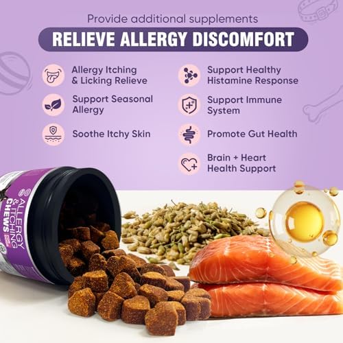 Dog Allergy Chews 200ct - Dog Allergy Itching Skin Relief Immune Support Anti Itch Probiotics for Yeast, Itchy Skin and Itchy Ears, Vitamins for Seasonal Allergies Itchy Skin Gut Health,Peanut Butter