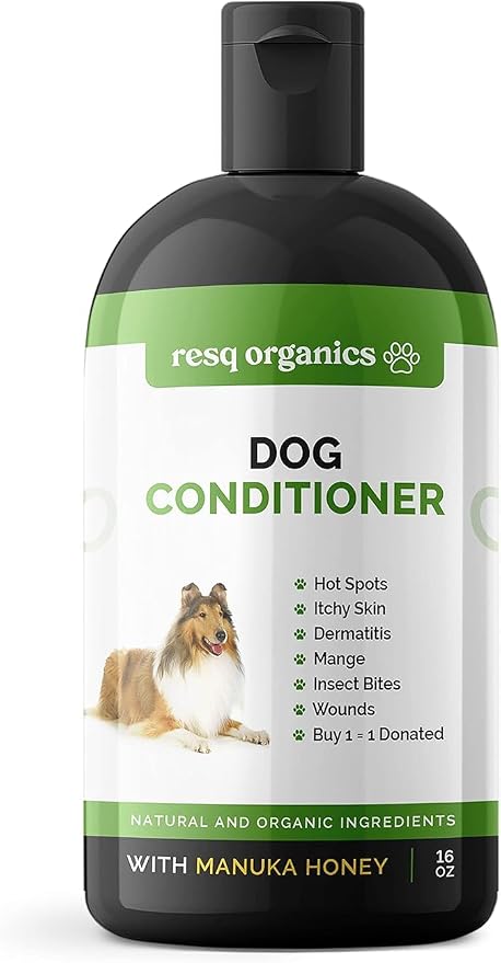 Hypoallergenic Dog Coat Conditioner- Detangles & Softens Fur, Calms Itching & Dryness, Organic Aloe Vera & Manuka Honey Soothes The Skin, Reduces Dandruff, Shedding, Scratching and More 16oz