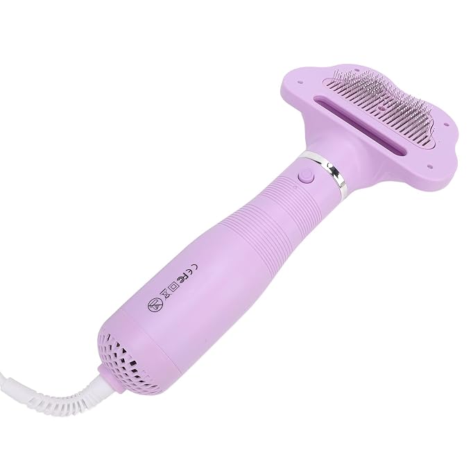 Pet Hair Dryer with Slicker Brush, 2 in 1 Quiet Dog Blower Grooming Dryer, 3 Speed Settings & Adjustable Temperature, Home Grooming Furry Drying for Small Large Cat Dog (US)