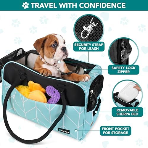 PetAmi Small Dog Purse Carrier with Pockets, Airline Approved, Chevron Teal