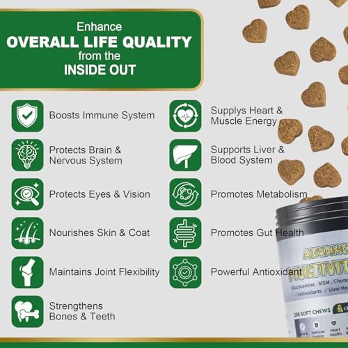 Advanced 24-in-1 Multivitamin Chews for Dogs - 200 Soft Vitamin Supplement | All-in-One Vitamins, Supports Skin Coat, Itch Relief, Joints, Gut Health, 12 Essential Vitamins, Treats, with Omega-3