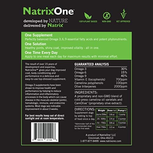 100% Pure Camelina Oil for Dogs, 16 oz - Dog Skin and Coat Supplement All-Natural Supplements, Support Hearts, Joints, Coats, Skin and Anti-inflammatory, Protective Care - Omega 3 by NatrixOne