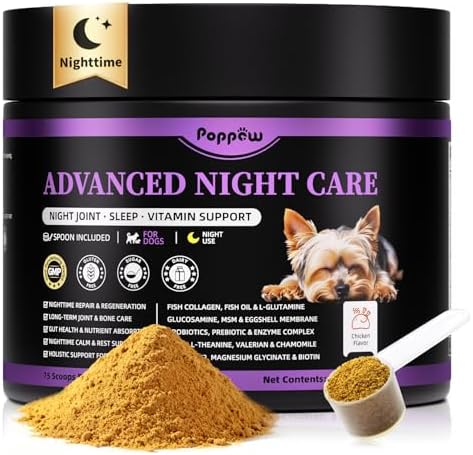 Dog Multivitamin Powder – Calm, Repair, Joint & Gut, Chicken, 75 Scoops | Dog Vitamins and Supplements for Nighttime Repair for Homemade Food with Collagen, Glucosamine, GABA, Probiotics