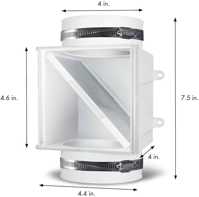 Dryer Duct Lint Trap, Extra Heat Dryer Saver,Accommodates 4" Transition Ducts,1-Pack