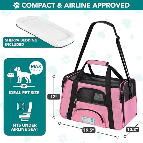 PetAmi Airline Approved Pet Carrier, Cats & Small Dogs, Large, Pink