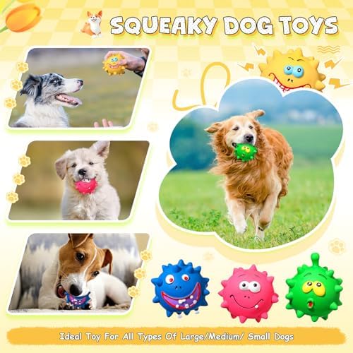 Foilswirl 24 Pcs 2.95'' Expression Squeaky Dog Toys Latex Soft Interactive Squeaky Ball for Large Medium Small Dogs Pets Chewing Teething Fetching Playing Training, 4 Styles