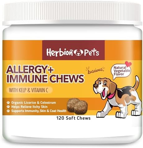 Herbion Pets Allergy + Immune Chews with Kelp & Vitamin C, 120 Soft Chews, Supports Immunity, Skin & Coat Health, Relieves Itchy Skin, Made in USA, Natural Vegetable Flavor, for Dogs 12 Weeks+, Pack 1