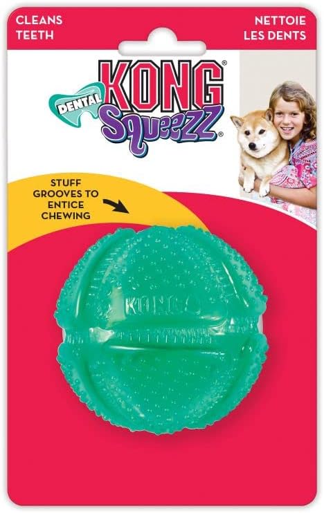 KONG Squeezz Dental Ball, Flexible Dental Chew Toy, for Medium/Large Dogs | Flexible Squeezable Dental Toy for Gentle & Mild Chewers, Helps Clean Teeth & Gums During Engaging Play