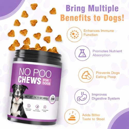 Coprophagia Deterrent for Dogs-200 Chews No Poop Eating Deterrent for Dog-Prevent Stop Dogs from Eating Poop Supplement-Breath Freshener-No Poo Chews with Digestive Enzymes&Probiotics-Cheese Favor