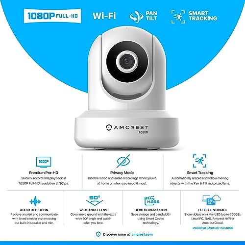 Amcrest Pack of 2, ProHD 1080P WiFi/Wireless IP Security Camera IP2M-841 Pan/Tilt, 2-Way Audio, Optional Cloud Recording, Full HD 1080P 2MP, Super Wide 90° Viewing Angle, Night Vision (White)