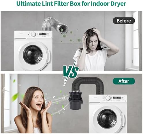 2026 Exclusive 3-in-1 Indoor Dryer Vent Kit with Black Dryer Vent Hose - Dryer Lint Catcher Box Water Filter Bucket - Indoor Dryer Lint Trap for Electric Dryer